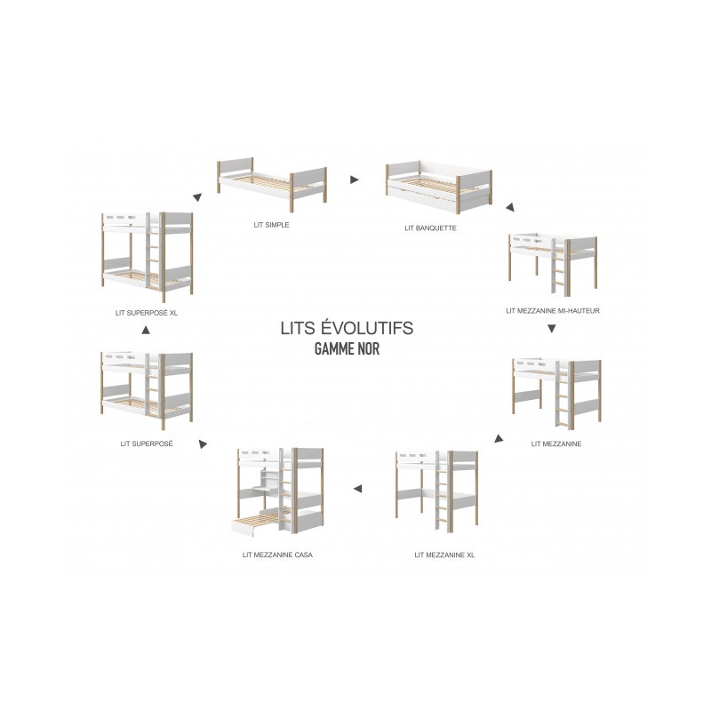 Lit banquette évolutif Nor 90x190 + tiroir lit et tiroirs - Flexa