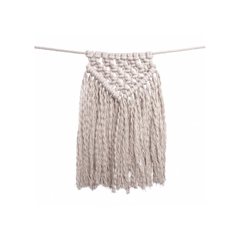 Guirlande Pompons Macramé Feuilles Avec Perles Bois - Décoration Murale Bohème