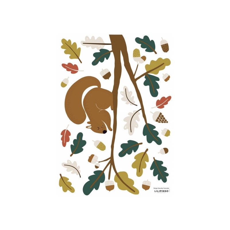 Planche de stickers Ecureuil et feuilles vertes - Lilipinso