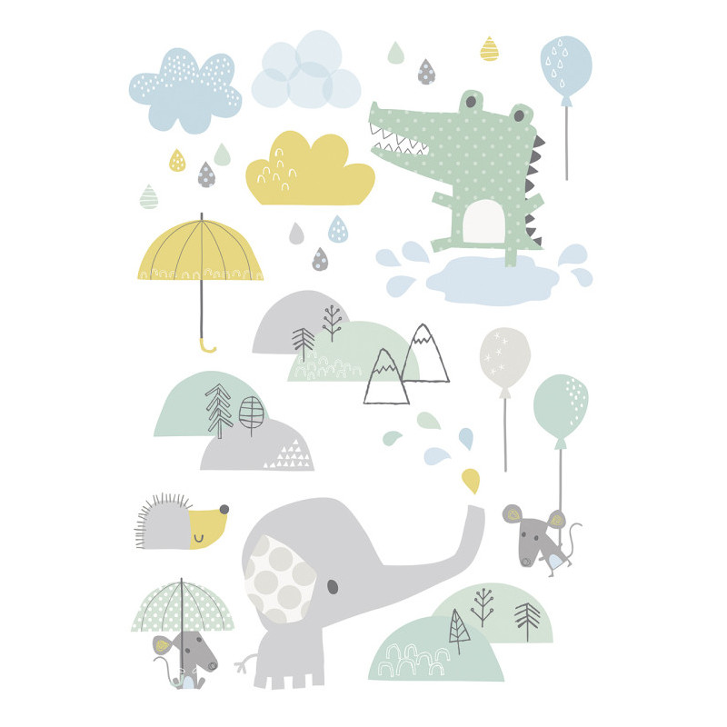 Planche de stickers Animaux sous la pluie - Lilipinso