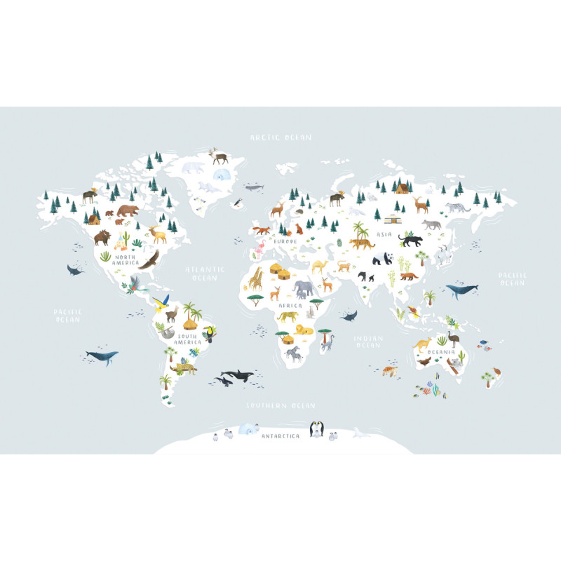 Papier peint décor mural Animals world map XL - Lilipinso