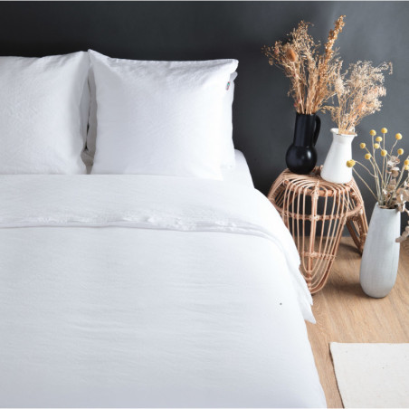 Parure de lit en Lin et Coton Bio Blanc - 240x260 + 60x60