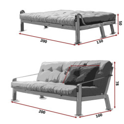 Canapé convertible + futon JESPER 130x190 pin naturel vernis