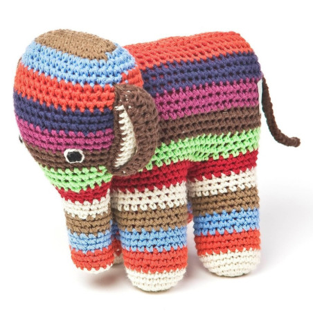 Doudou éléphanteau petites rayures multicolores
